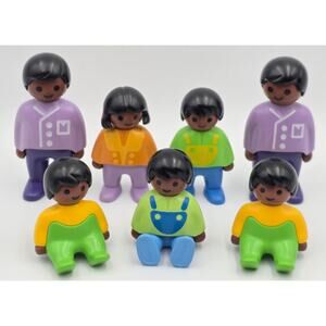 Vintage Playmobil 123‎ African American 7 Figures Dads Kids Babies 1990 Geobra